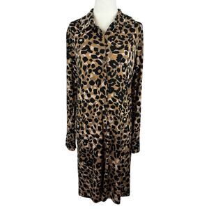 Anne Klein Womens Leopard Print‎ Button Down Shirt Dress Sz M | Office Career